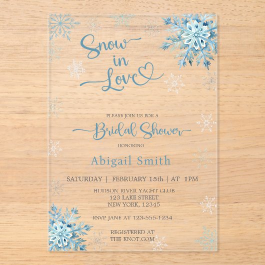 BLUE SNOW IN LOVE VRIJGEZELLENFEEST ACRYL UITNODIGINGEN (Voorkant)