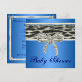 Blue Snow Leopard Diamond Bow Baby shower Invite Kaart (Voorkant / Achterkant)