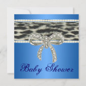 Blue Snow Leopard Diamond Bow Baby shower Invite Kaart (Voorkant)