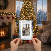 Blue Snow Plaid Portrait Photo Christmas Holiday Feestdagenkaart