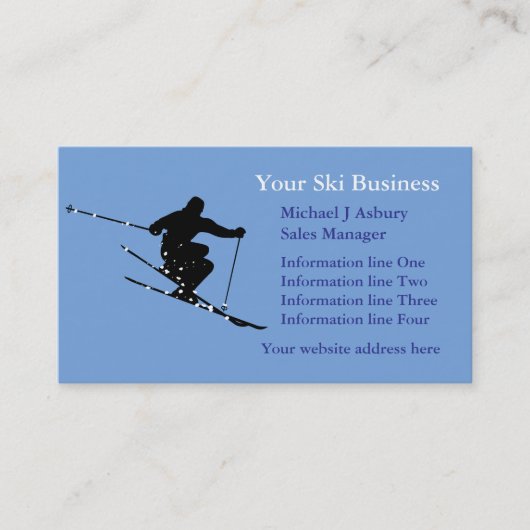 Blue Snow Skier Logo Business Sjabloon Visitekaartje (Voorkant)