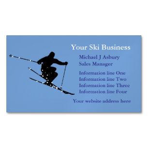 Blue Snow Skier Logo Visitekaartje Magneet