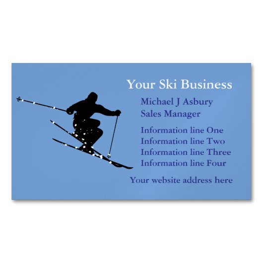 Blue Snow Skier Logo Visitekaartje Magneet (Voorkant)