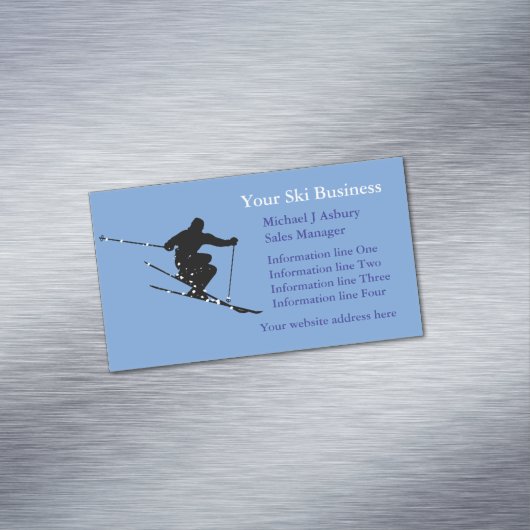 Blue Snow Skier Logo Visitekaartje Magneet (Voorbeeld)