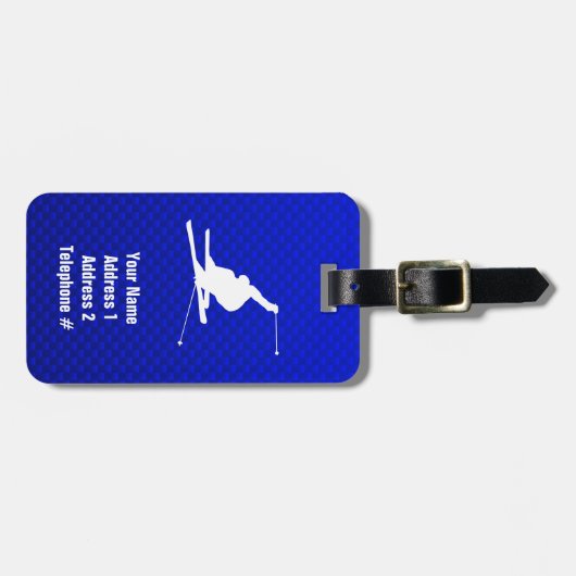 Blue Snow Skiing Bagagelabel (Voorkant horizontaal)