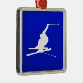 Blue Snow Skiing Metalen Ornament (Rechts)