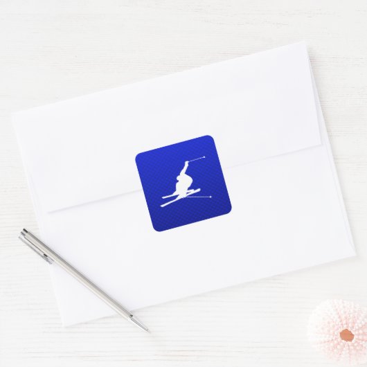 Blue Snow Skiing Vierkante Sticker (Envelop)