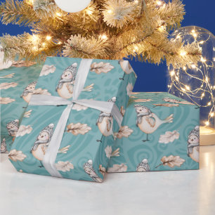 Blue Snow Sparrow Watercolor Hand-painted Cadeaupapier