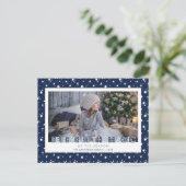 Blue Snow Stars Believe Photo Feestdagenkaart (Staand voorkant)