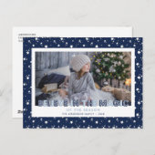 Blue Snow Stars Believe Photo Feestdagenkaart (Voorkant / Achterkant)