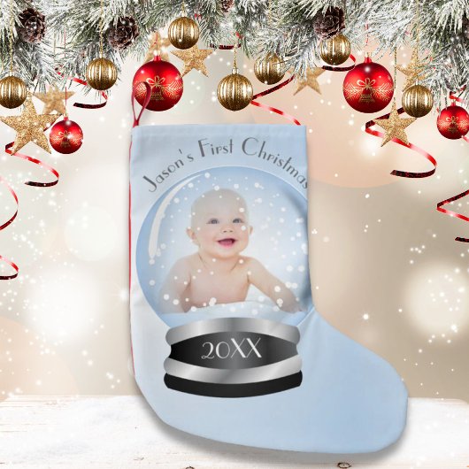 Blue Snow wereldbol Baby Boy Eerste Kerstdag Kleine Kerstsok