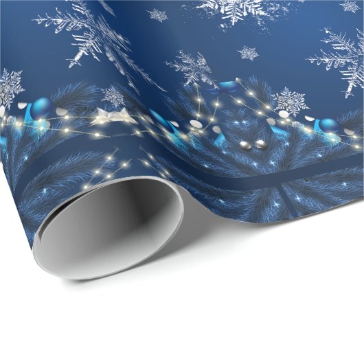 Blue Snowfall Christmas Wrap Cadeaupapier (Rol Hoek)