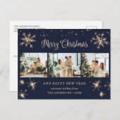 Blue Snowflake 3 Foto Vrolijk Kerstfeest Feestdagenkaart (Voorkant / Achterkant)