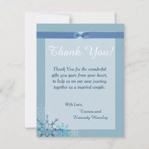 Blue Snowflake 4x5 Flat Wedding Hartelijk dank Kaart