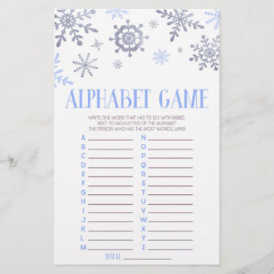 Blue Snowflake Alphabet Baby shower Game Briefpapier