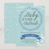 Blue Snowflake Baby Het is koud buiten Uitnodiging (Voorkant / Achterkant)