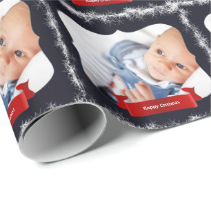 Blue Snowflake Baby Photo Gift Wrap voor Kerstmis Cadeaupapier