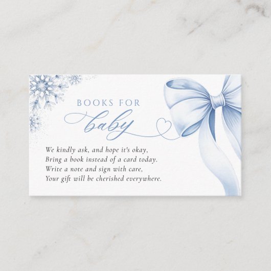 Blue Snowflake Baby Shower Books for Baby Informatiekaartje (Voorkant)