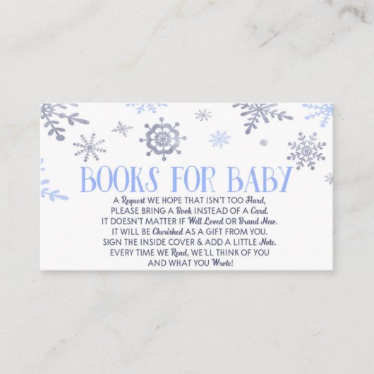 Blue Snowflake Baby shower Books for Baby Kaart Visitekaartje (Voorkant)