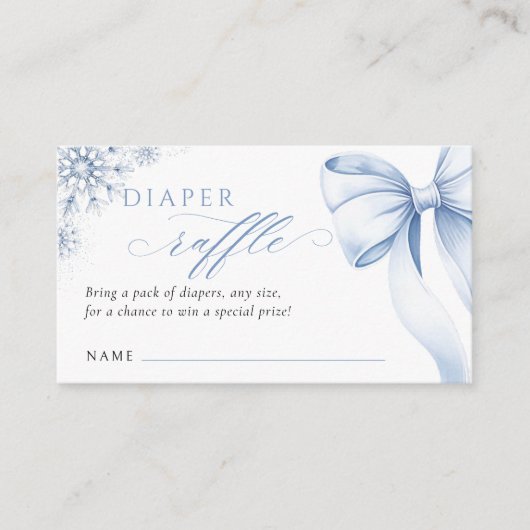 Blue Snowflake Baby Shower Diaper Raffle Informatiekaartje (Voorkant)