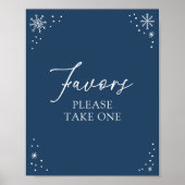 Blue Snowflake Baby shower Favors Sign Poster (Voorkant)