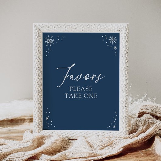 Blue Snowflake Baby shower Favors Sign Poster