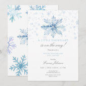 Blue Snowflake Baby shower Invitation Bedankkaart (Voorkant / Achterkant)