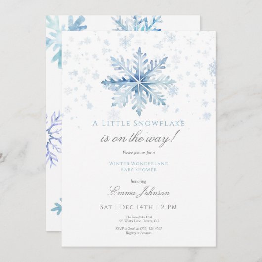 Blue Snowflake Baby shower Invitation Bedankkaart (Voorkant / Achterkant)