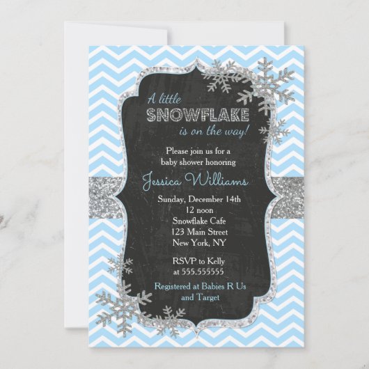 Blue Snowflake Baby Shower-uitvindingen Kaart (Voorkant)