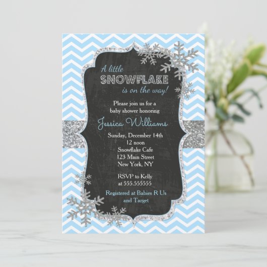 Blue Snowflake Baby Shower-uitvindingen Kaart (Staand voorkant)