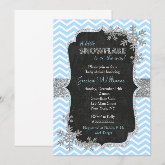 Blue Snowflake Baby Shower-uitvindingen Kaart (Voorkant / Achterkant)