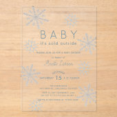 Blue Snowflake Baby zijn koude buiten Baby shower Acryl Uitnodigingen (Voorkant)
