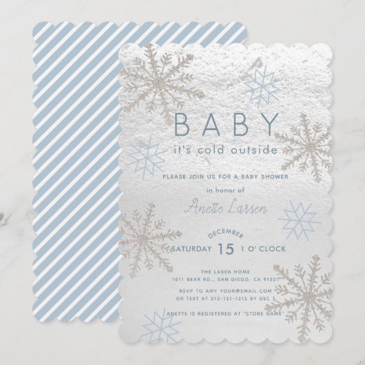 Blue Snowflake Baby zijn koude buiten Baby shower Kaart (Voorkant / Achterkant)