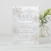 Blue Snowflake Baby zijn koude buiten Baby shower Kaart (Staand voorkant)