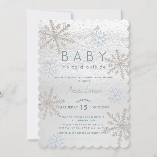 Blue Snowflake Baby zijn koude virtuele Baby showe Kaart (Voorkant)