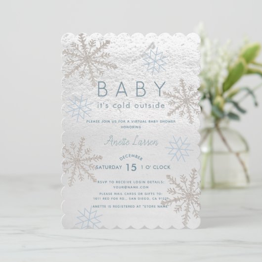 Blue Snowflake Baby zijn koude virtuele Baby showe Kaart (Staand voorkant)