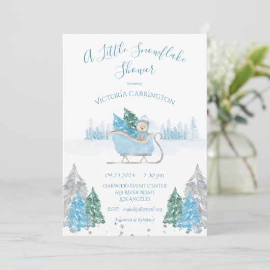 Blue Snowflake Beer Baby shower Invitation Kaart (Staand voorkant)