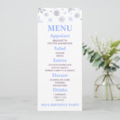 Blue Snowflake Birthday Party Food Menu (Staand voorkant)