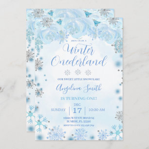Blue Snowflake Birthday Winter Onederland Kaart