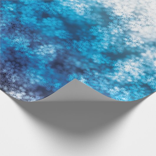 Blue Snowflake Bokeh Glitter Snow Cadeaupapier (Hoek)