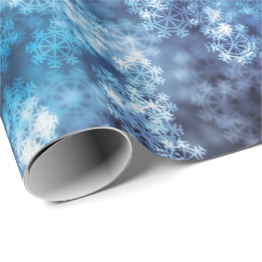 Blue Snowflake Bokeh Glitter Snow Cadeaupapier (Rol Hoek)