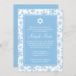 Blue Snowflake Border Star van David Bat Mitzvah Kaart