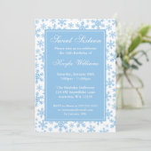 Blue Snowflake Border Winter Wonderland Sweet 16 Kaart (Staand voorkant)