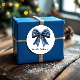 Blue Snowflake Bow Kerstvakantie Ronde Sticker