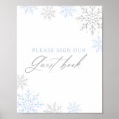 Blue Snowflake Boy Baby shower Gastenboek Teken Poster (Voorkant)