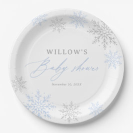 Blue Snowflake Boy Baby shower Papieren Bordje