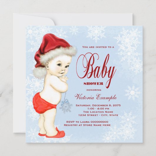 Blue Snowflake Boys Kerst Baby shower Kaart (Voorkant)