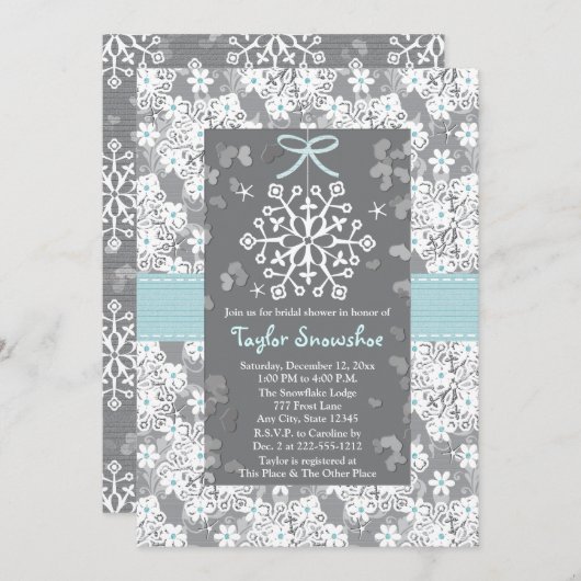 Blue Snowflake Bridal Wedding Shower-uitnodigingen Kaart (Voorkant / Achterkant)