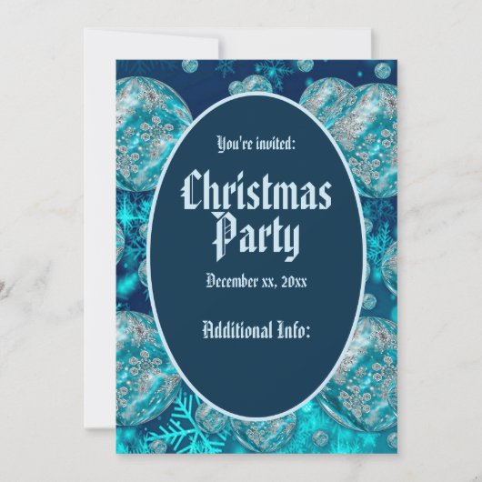 Blue Snowflake Bubbles Holiday Party Uitnodiging (Voorkant)
