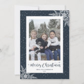 Blue Snowflake Calligraphy Feestdagenkaart (Voorkant)